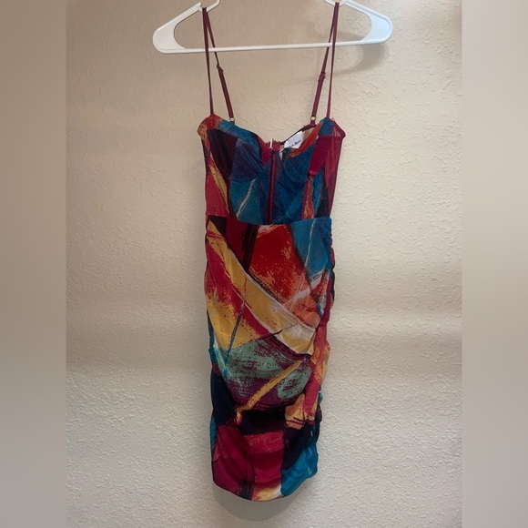 Sky to moon red colorful mesh spaghetti strap corset mini dress - Picture 1 of 4